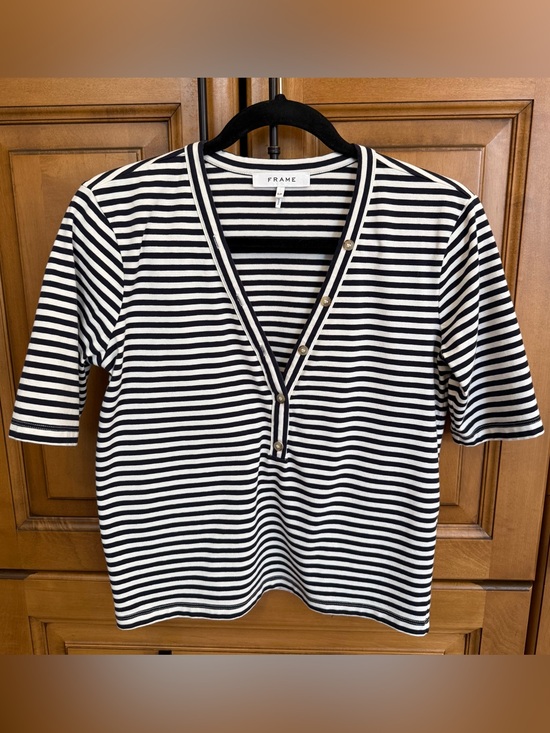 Frame Denim Tops - Frame Navy & White Striped Tee